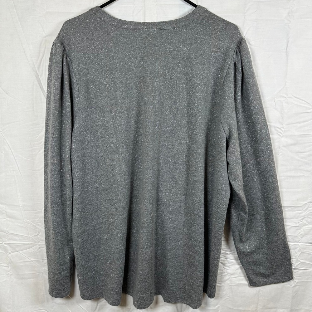 Liz‎ Claiborne Womens 2X Smoke Heather Metallic Henley Long Sleeve Top NWT - Picture 2 of 6